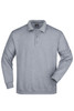 A grey long-sleeved polo shirt with a collar and three buttons, featuring a logo.