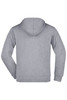 A grey hooded jacket with a plain back view, featuring a logo. Suitable for casual wear.