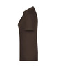 A brown polo shirt for women, featuring a classic design and a side view. It includes a logo.