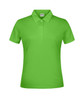 A short-sleeved, bright green polo shirt with a collar and three buttons, featuring a logo.