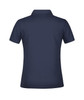 A navy polo shirt with a classic collar and short sleeves, featuring a logo on the back.