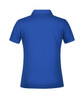 A blue polo shirt designed for women, featuring a collar and short sleeves. The back view shows a solid colour and a logo.
