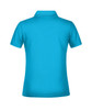 A turquoise polo shirt with a classic collar, featuring a branded logo. The back view is displayed.