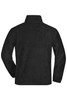 A black half-zip fleece jacket with a collar, featuring a logo on the back.