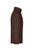 A brown half-zip fleece jacket with a high collar, featuring a side view design and a logo.