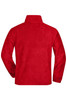 A red half-zip fleece jacket with a high collar and long sleeves, featuring a logo on the back.