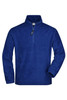 A blue half-zip fleece jacket made of soft polar fleece fabric, featuring long sleeves and a zip collar.