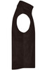 A dark brown fleece vest with no sleeves and a high collar. It features side pockets and has a branded logo.