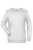 A grey ladies' jumper with long sleeves and a round neckline, featuring a logo.