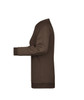 A brown ladies' jumper with a relaxed fit and long sleeves, featuring contrasting cuffs. It has a logo on the side.