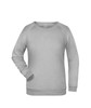 A grey ladies sweatshirt with a round neckline and long sleeves, featuring a logo on the front.