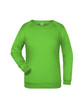 A green jumper featuring a round neckline and long sleeves, with a logo on the front.
