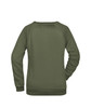 A green ladies' sweater featuring a simple design with a logo at the back. It has long sleeves and a rounded neckline.