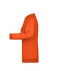 An orange ladies' jumper with long sleeves and ribbed cuffs. It includes a logo on the front.