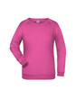 A pink jumper with long sleeves and a crew neckline. It features a logo on the front.
