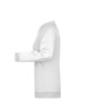 A white ladies jumper sweater with long sleeves and a ribbed cuff. It features a logo on the front.