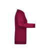 A maroon ladies sweat jumper with a relaxed fit and ribbed cuffs, featuring a logo on the sleeve.