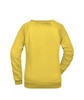 A yellow ladies' sweater with a simple design and a logo on the back.