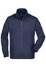 A navy men's jacket with a zip closure and high collar, featuring long sleeves and a minimalist design.