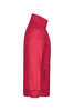 A red men's jacket featuring a high collar and side zip pocket, with a logo on the design.