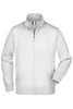 A white men's jacket with a zip front and a collar, featuring long sleeves and a logo.