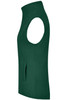 A green microfleece vest with a high collar and sleeveless design, featuring a side pocket and a logo.