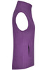 A purple microfleece vest with a high collar and a side pocket, featuring a logo.