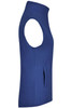 A blue microfleece vest with a high collar and side pockets, featuring a logo.