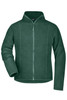 A green microfleece jacket with a zippered front and a collar, featuring one branding logo on the chest.