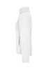 A white microfleece jacket with a high collar and side pockets. It has a simple design and features a branding logo.