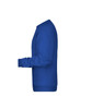 A blue men's jumper displayed from the side, featuring a crew neck and long sleeves. It has a logo on it.