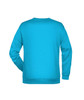 A blue men's jumper featuring a crew neck and long sleeves, with a plain back and a logo.