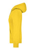 A ladies' hooded sweatshirt in vibrant yellow, featuring a hood and long sleeves. Includes a logo on the front.
