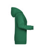 A green ladies hoodie featuring a hood and ribbed cuffs. The design is simple and has a logo.