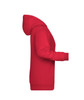 A red ladies promo hoodie with a kangaroo pocket and a hood, featuring a logo on the front.