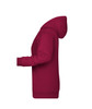 A maroon ladies' hoodie with a front pocket and a hood, featuring a logo on the front.