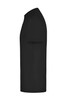 A black elastic T-shirt displayed from the side, featuring short sleeves and a simple design.
