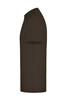 A brown elastic T-shirt displayed from the side, featuring short sleeves and a plain design, with a logo present.