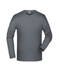 A long-sleeved elastic T-shirt in grey, featuring a crew neckline and a logo on the label.
