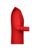 A red long-sleeve elastic t-shirt displayed from the side, featuring a simple design and a branding logo.