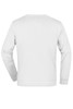 A plain white jumper with long sleeves and a round neck, featuring a logo on the back.