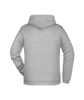 A grey men's hoodie with a back view, featuring a hood and a smooth fabric finish. It includes a logo.
