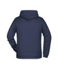 A navy blue men's hoodie with a hood and long sleeves, featuring a plain design on the back.