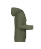 A men's hoodie in olive green with a hood and a side view showcasing the fit. It includes a logo.