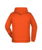 An orange men's hoodie featuring a spacious hood and a relaxed fit, showcasing the back view.