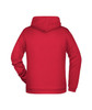 A red men's hoodie featuring a drawstring hood and long sleeves, with a simple design on the back.
