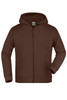 A brown hooded jacket with a zip and front pockets, designed for juniors. Features a simple design and a logo.