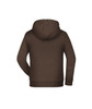 A brown children's hoodie with a hood and long sleeves, featuring a plain design and a logo on the back.