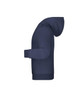 A navy children's hoodie featuring a pouch pocket and a hood. It has a logo on one side.