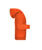 A children's hoodie in bright orange with a kangaroo pocket and a hood, featuring a logo on the front.